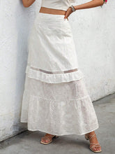 VCAY Ladies' Vacation Solid Color Burnout Embroidery Patchwork Ruffle Hem Skirt